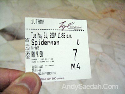 Spiderman 3 Movie Ticket
